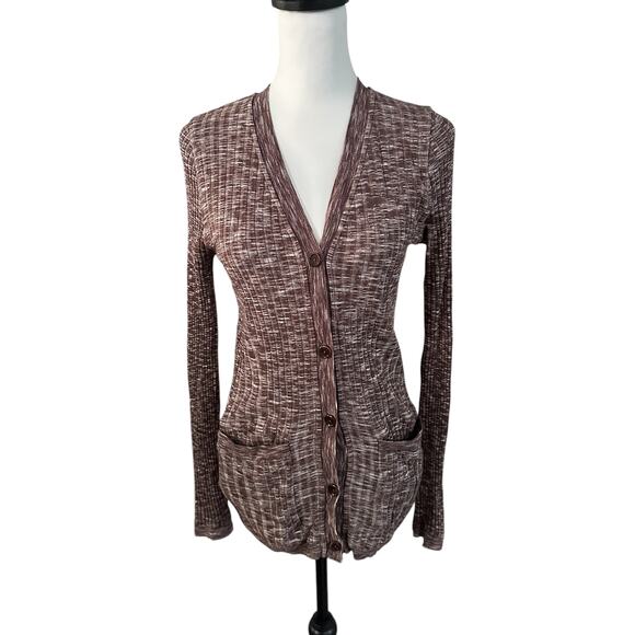Athleta Brown and White Revolve Cardigan V Neck Medium - Picture 1 of 4